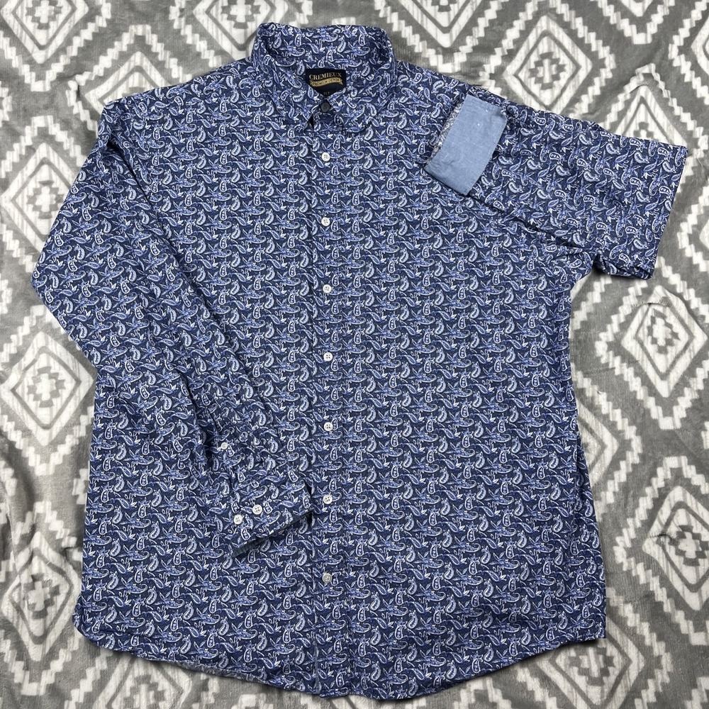 Cremieux Premium Denim Shirt Mens XLT Paisley Stretch Button Flip Cuff - Picture 4 of 12